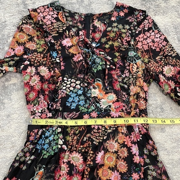 NWT Ted Baker Hendria Ruffle Trim Mini Dress Long Sleeve Floral Romantic Sz 0 XS - Picture 7 of 17